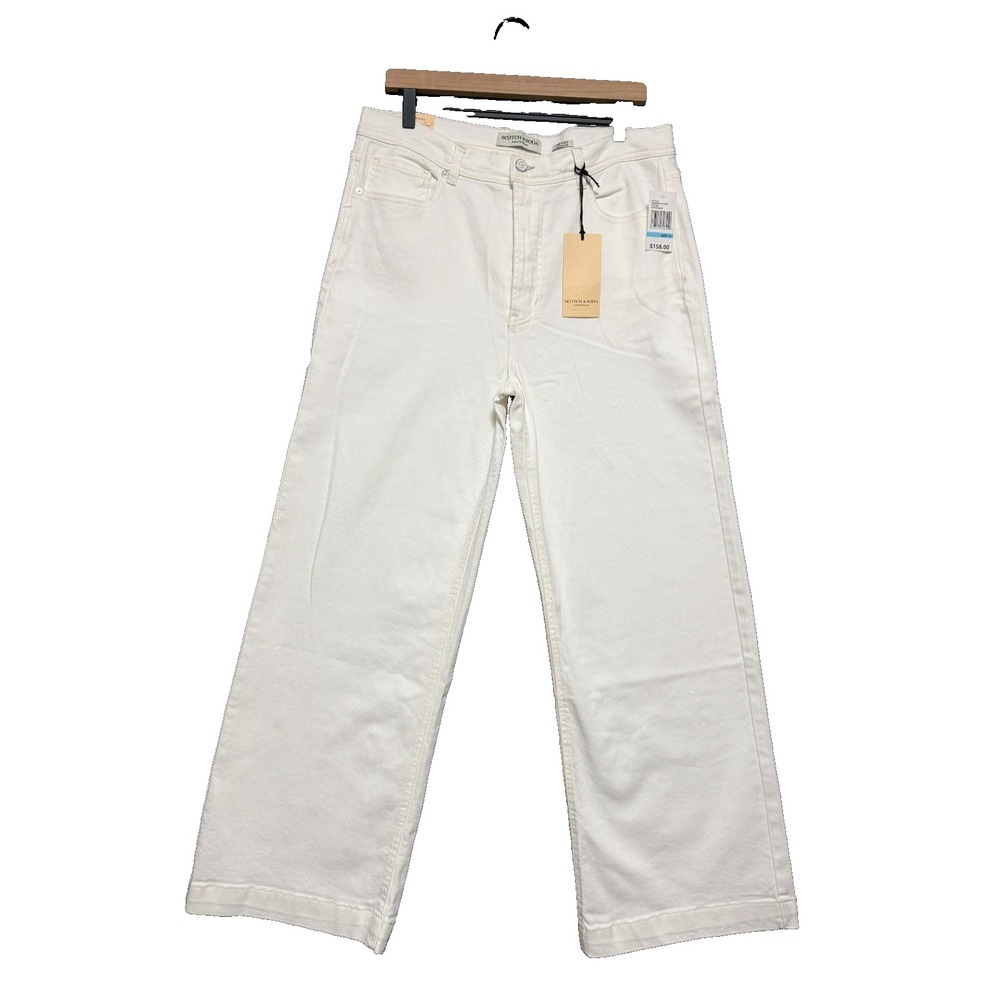Scotch & Soda Jeans Womens 12/31 Ivory High Rise Wide Leg Minimalist Clean Girl